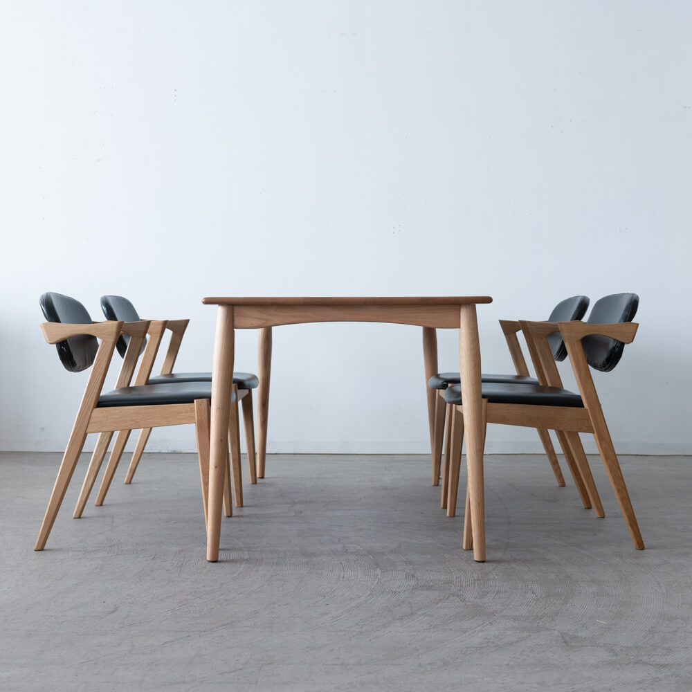 ダイニング5点セット レッドオーク材 / ウレタン AKI150(20)NA+チェア フェイク NA×4