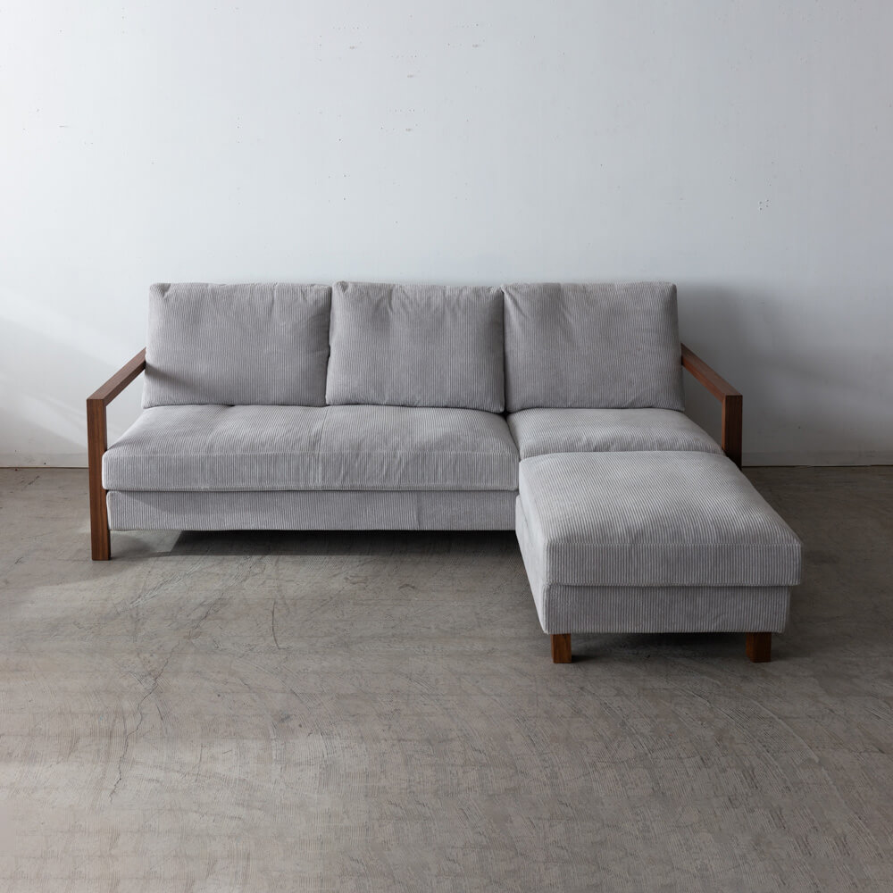 ［現品SALE］3Pカウチソファ ローゼ  210BBB ウォールナット/オイル 張地ウネ グレー