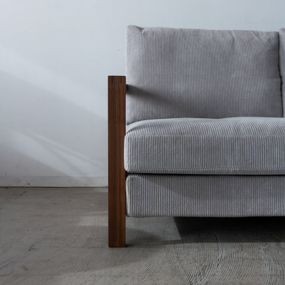 ［現品SALE］3Pカウチソファ ローゼ  210BBB ウォールナット/オイル 張地ウネ グレー