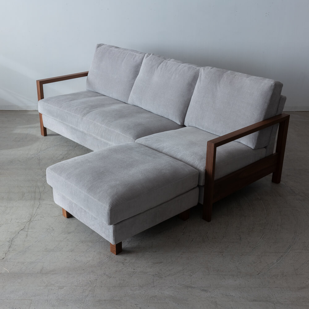 ［現品SALE］3Pカウチソファ ローゼ  210BBB ウォールナット/オイル 張地ウネ グレー