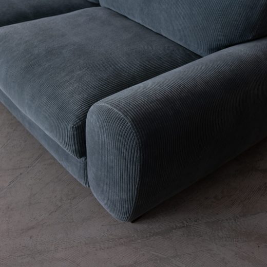 ［現品SALE］マルゴソファ ワンアームカウチ1080（L）＋1890（R）脚BR / 張地ウネ ブルー