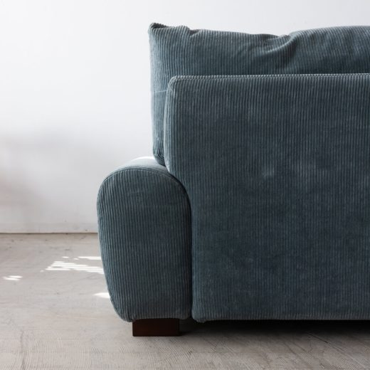 ［現品SALE］マルゴソファ ワンアームカウチ1080（L）＋1890（R）脚BR / 張地ウネ ブルー