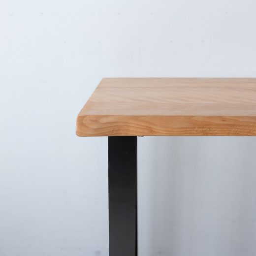 ［現品SALE］北海道十勝連邦産 ウダイカンバザクラ材 無垢板テーブル（シンプルタイプ）オイル仕上げ アイアン角脚 HDT-4S+I-BK