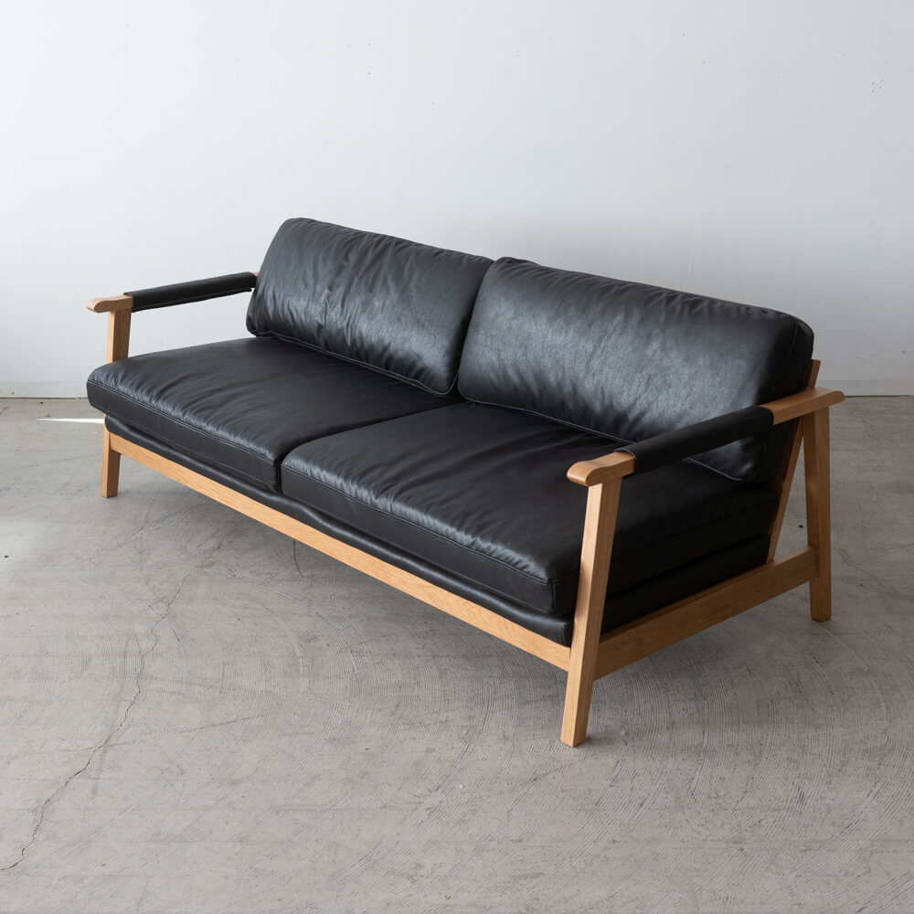 ［数量限定SALE］3Pソファ ベイク BK レザーファブリック / ホワイトオーク