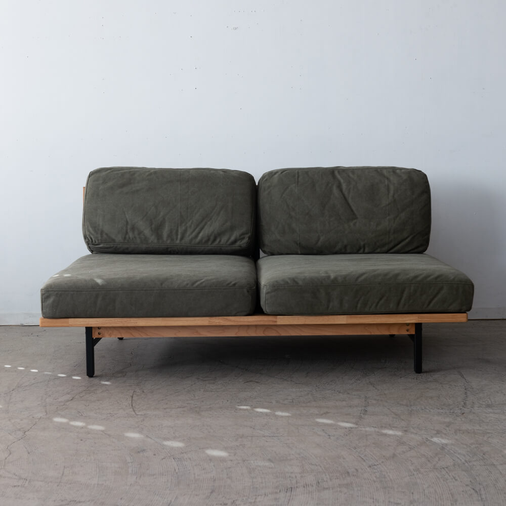 ［数量限定SALE］2P肘なしソファ レディー  帆布GR ホワイトオーク突板