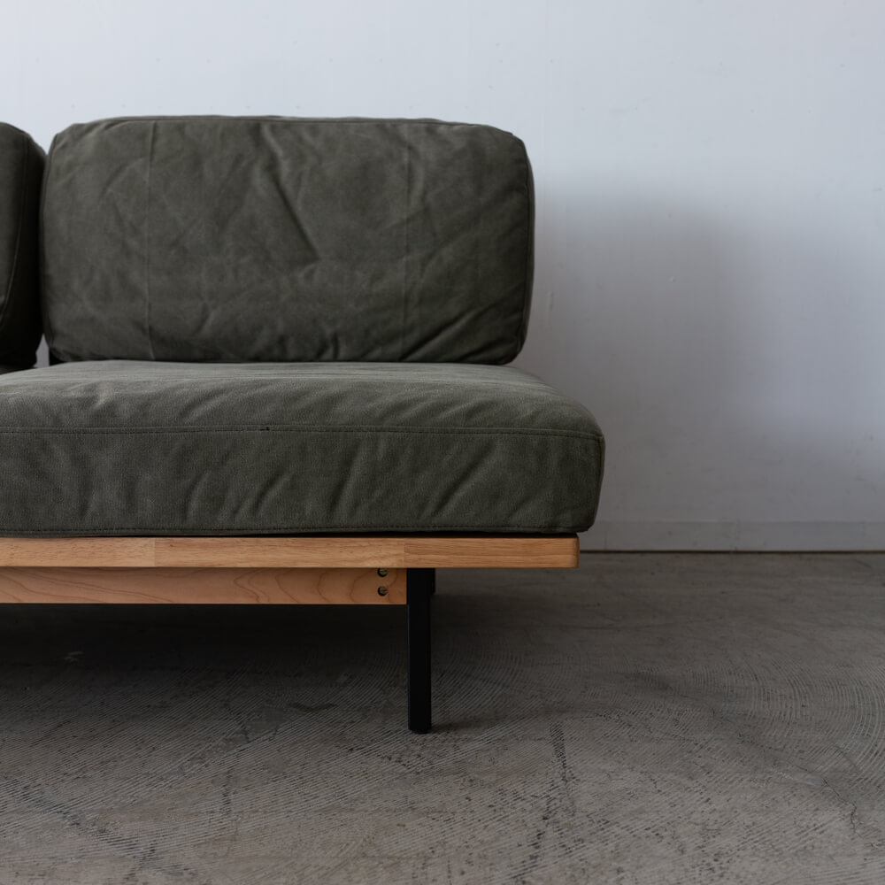 ［数量限定SALE］2P肘なしソファ レディー  帆布GR ホワイトオーク突板