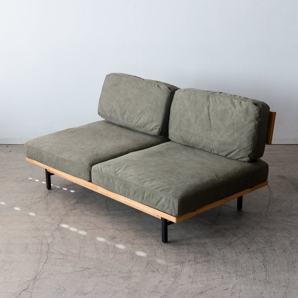 ［数量限定SALE］2P肘なしソファ レディー  帆布GR ホワイトオーク突板