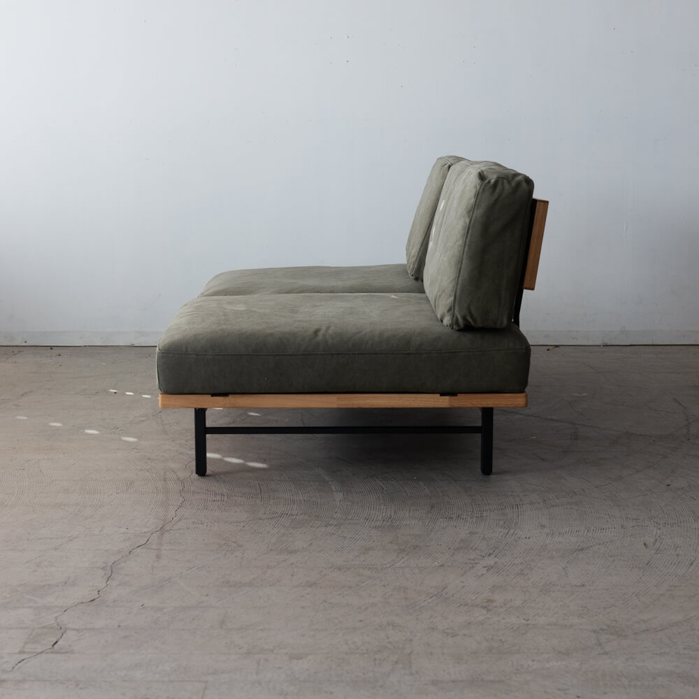 ［数量限定SALE］2P肘なしソファ レディー  帆布GR ホワイトオーク突板