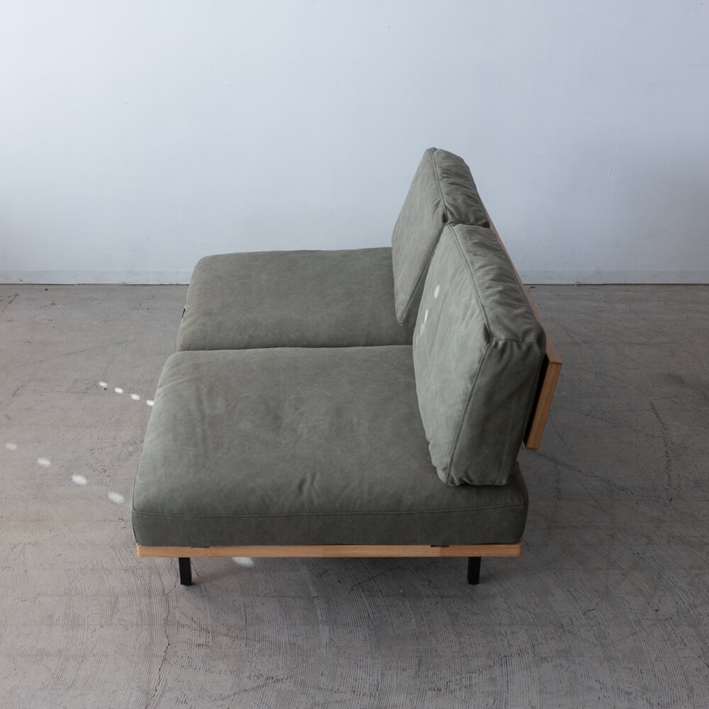 ［数量限定SALE］2P肘なしソファ レディー  帆布GR ホワイトオーク突板