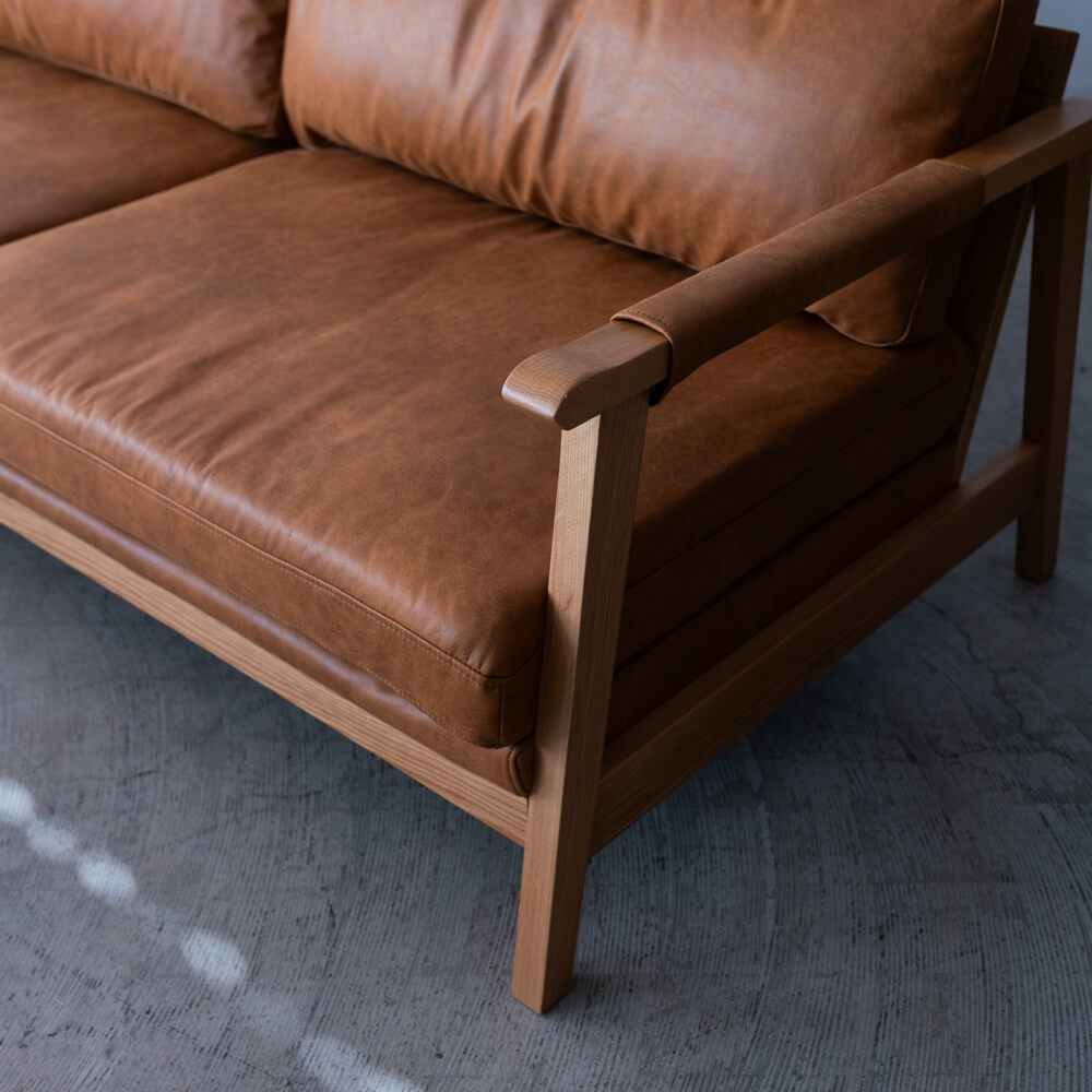 ［数量限定SALE］3Pソファ ベイク CAM レザーファブリック / ホワイトオーク