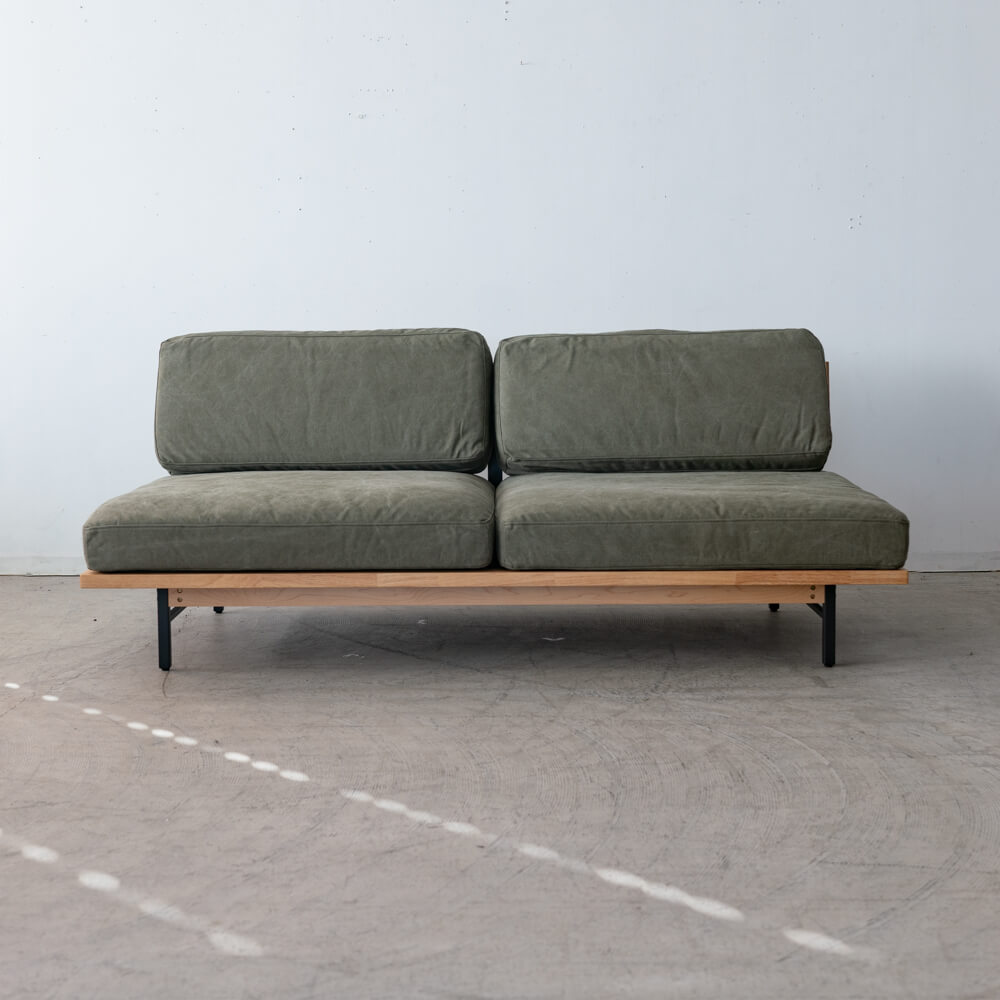 ［数量限定SALE］3P肘なしソファ レディー 帆布GR ホワイトオーク突板