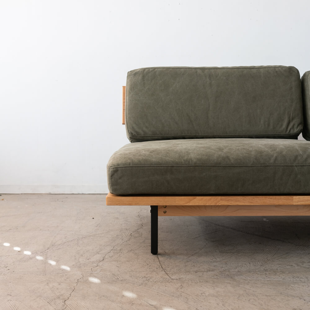 ［数量限定SALE］3P肘なしソファ レディー 帆布GR ホワイトオーク突板