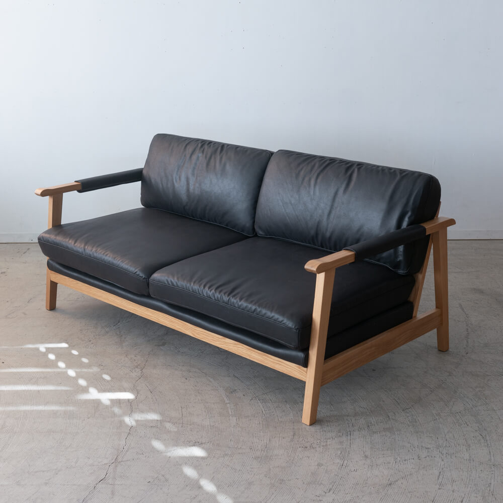 ［数量限定SALE］2Pソファ ベイク BK レザーファブリック / ホワイトオーク