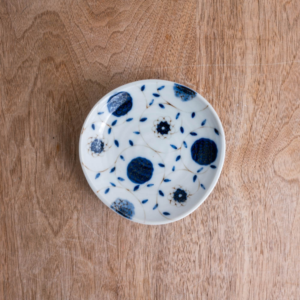 【WEB限定】藍更紗 三ツ山4寸皿 -器市-