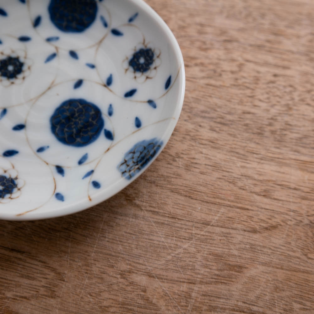 【WEB限定】藍更紗 三ツ山4寸皿 -器市-