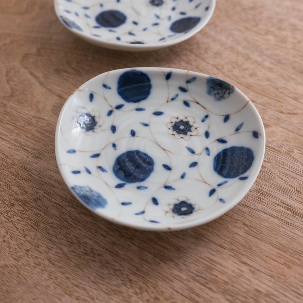 【WEB限定】藍更紗 三ツ山4寸皿 -器市-