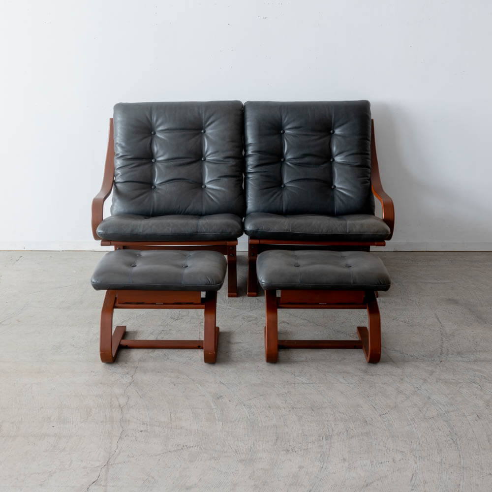 ［リユース品］Agioワイド 左肘ソファ＋右肘ソファ＋スツール×2 ブラックチェリー材 BC色 総本革エージングオイル OL80