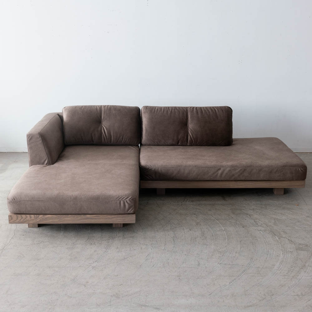 ［現品SALE］コロン カウチソファ（L）＋ シェーズロング（R） アッシュ材 / グレー張地：マーブル10