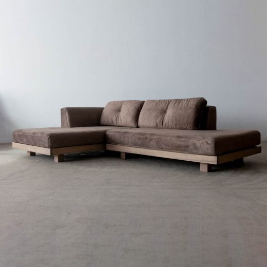 ［現品SALE］コロン カウチソファ（L）＋ シェーズロング（R） アッシュ材 / グレー張地：マーブル10