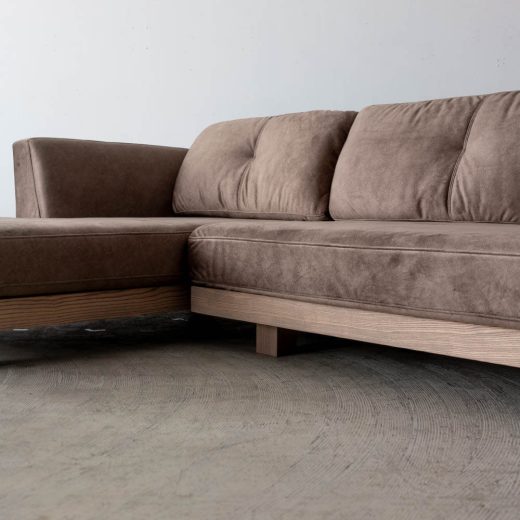 ［現品SALE］コロン カウチソファ（L）＋ シェーズロング（R） アッシュ材 / グレー張地：マーブル10