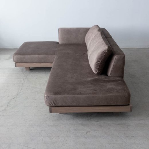 ［現品SALE］コロン カウチソファ（L）＋ シェーズロング（R） アッシュ材 / グレー張地：マーブル10