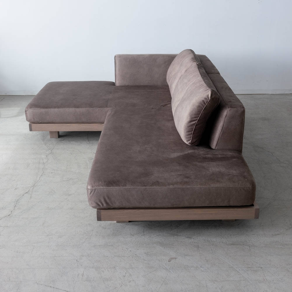 ［現品SALE］コロン カウチソファ（L）＋ シェーズロング（R） アッシュ材 / グレー張地：マーブル10