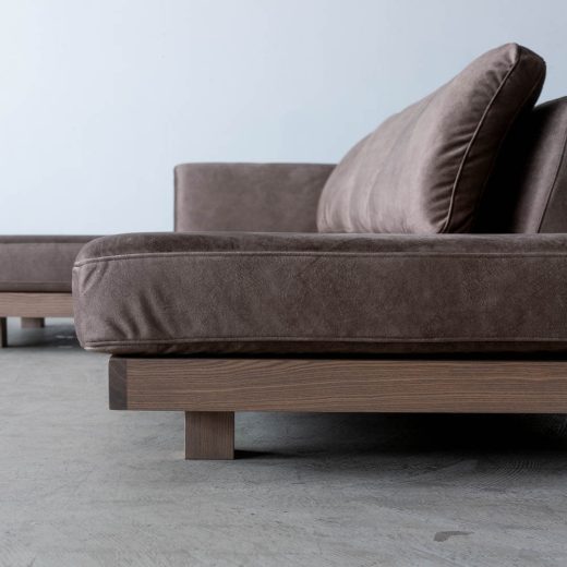 ［現品SALE］コロン カウチソファ（L）＋ シェーズロング（R） アッシュ材 / グレー張地：マーブル10