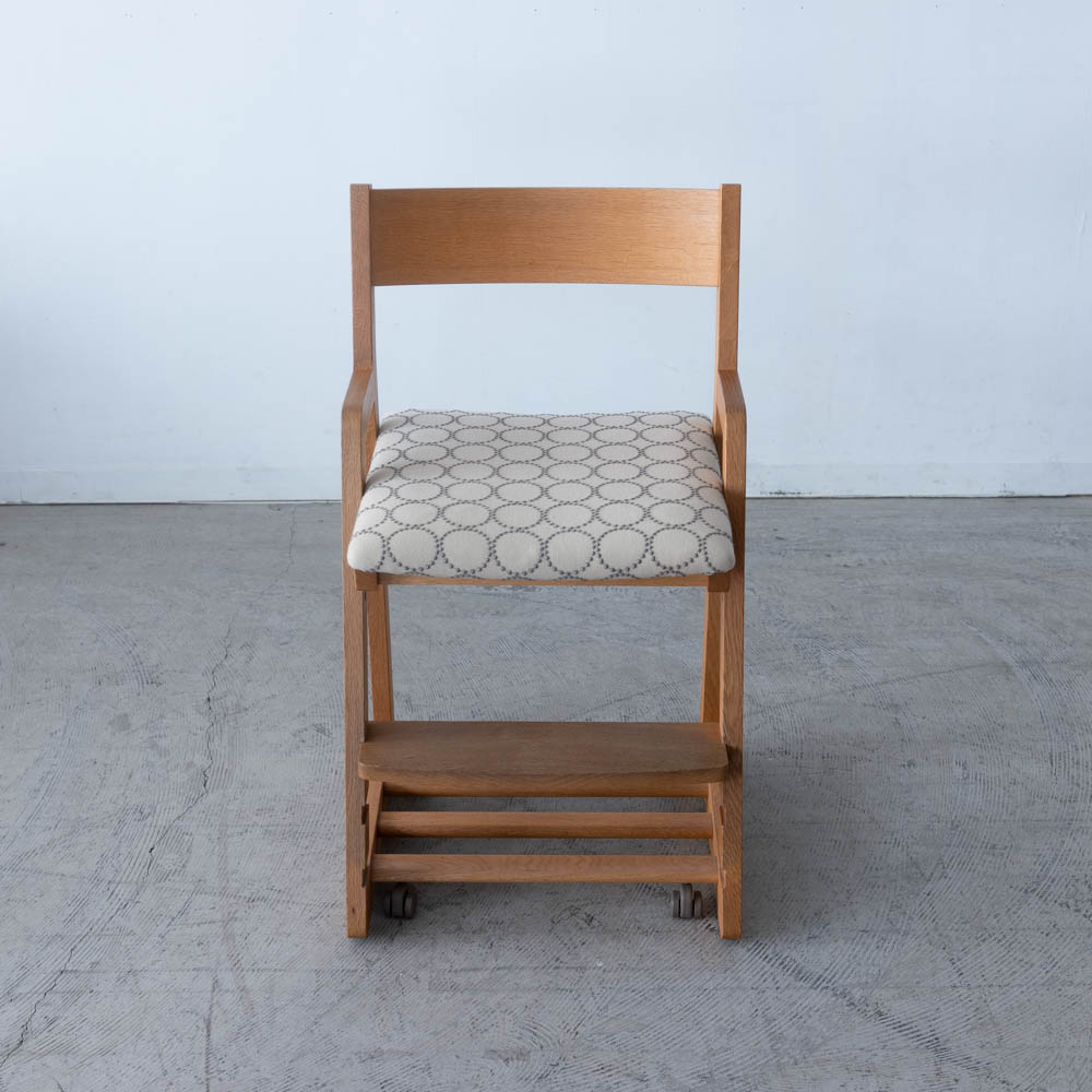 送料込［アップサイクル品］飛騨産業 学習チェア ホワイトオーク キャスター付 張地ミナペルホネン tambourine dop