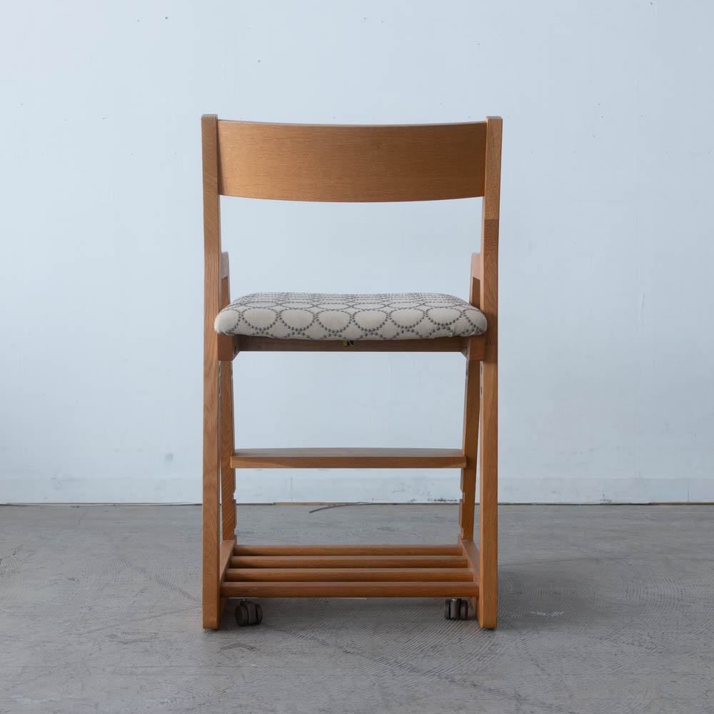 送料込［アップサイクル品］飛騨産業 学習チェア ホワイトオーク キャスター付 張地ミナペルホネン tambourine dop