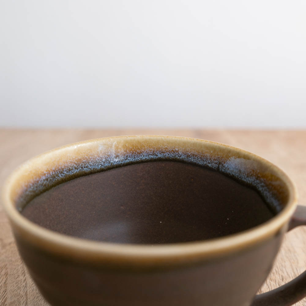 青釉流し 茶 スープマグ