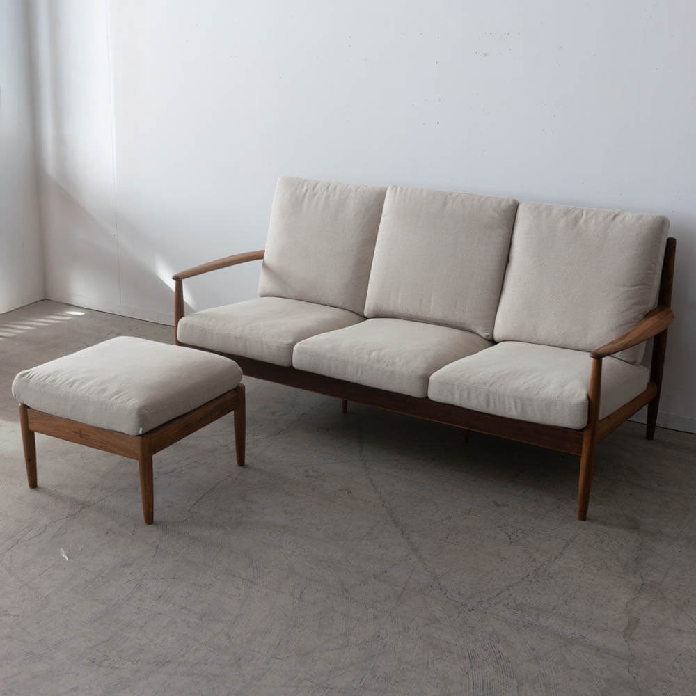 ［現品SALE］EDDA 3Pソファ  LS30303A-EL0E2＋オットマン（ベージュ）