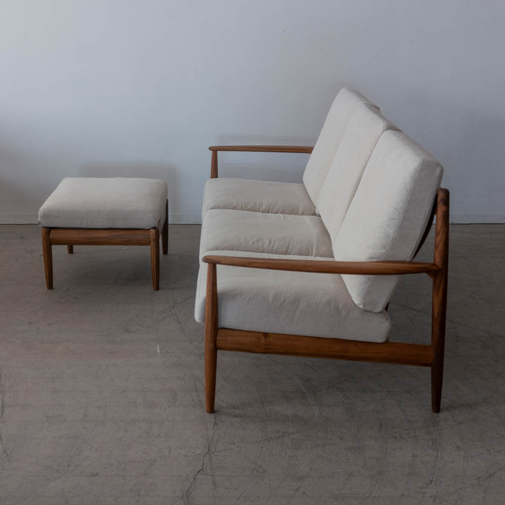 ［現品SALE］EDDA 3Pソファ  LS30303A-EL0E2＋オットマン（ベージュ）