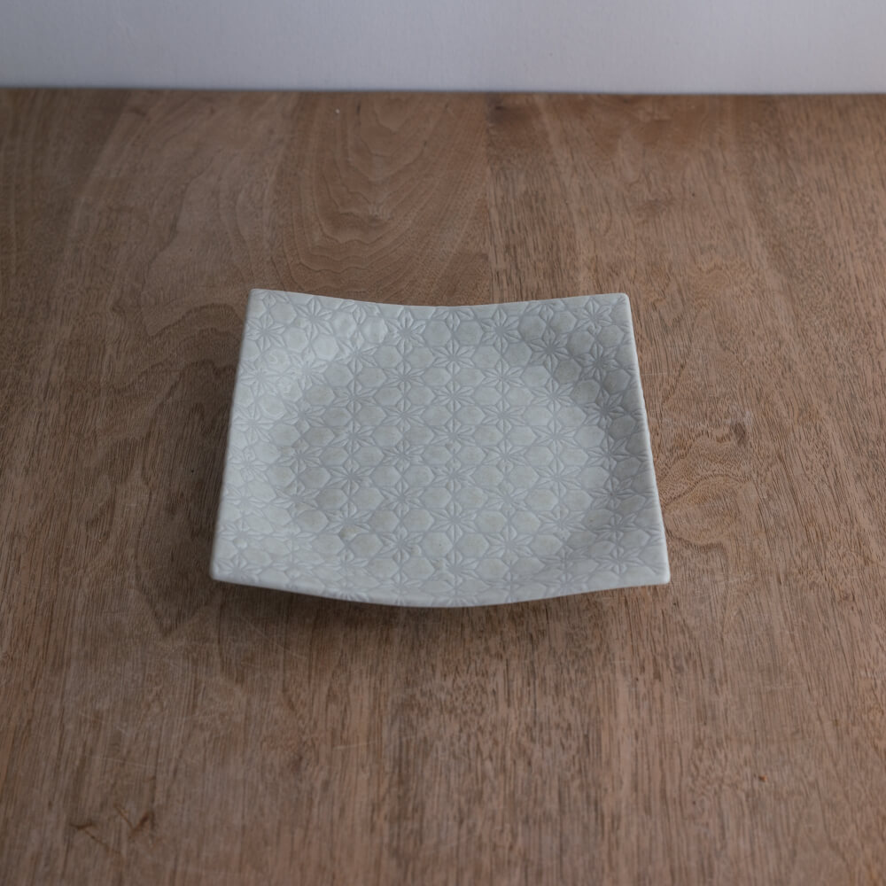 麻波紋白 手引き正角5.5皿 -器市-