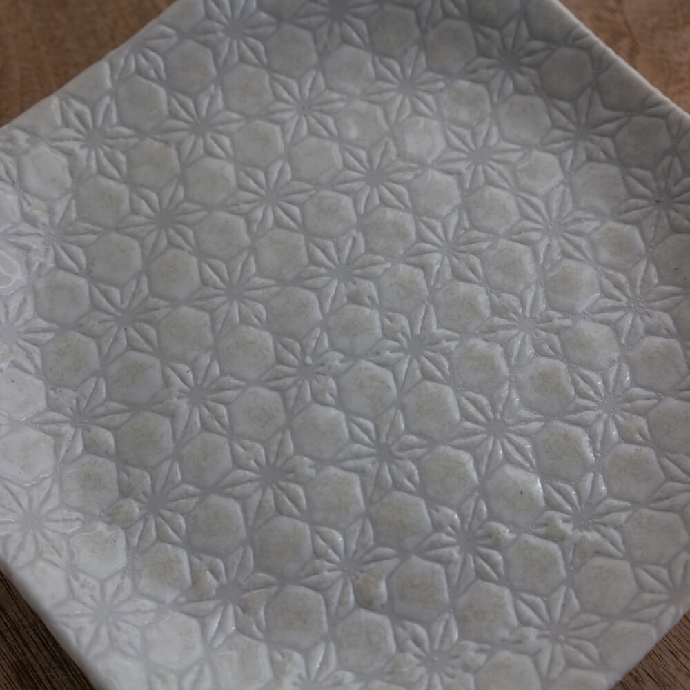 麻波紋白 手引き正角5.5皿 -器市-