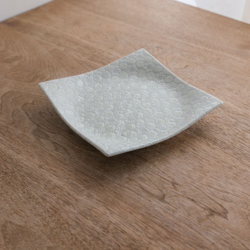 麻波紋白 手引き正角5.5皿 -器市-