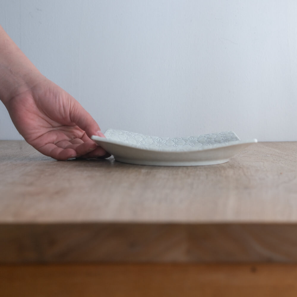 麻波紋白 手引き正角5.5皿 -器市-