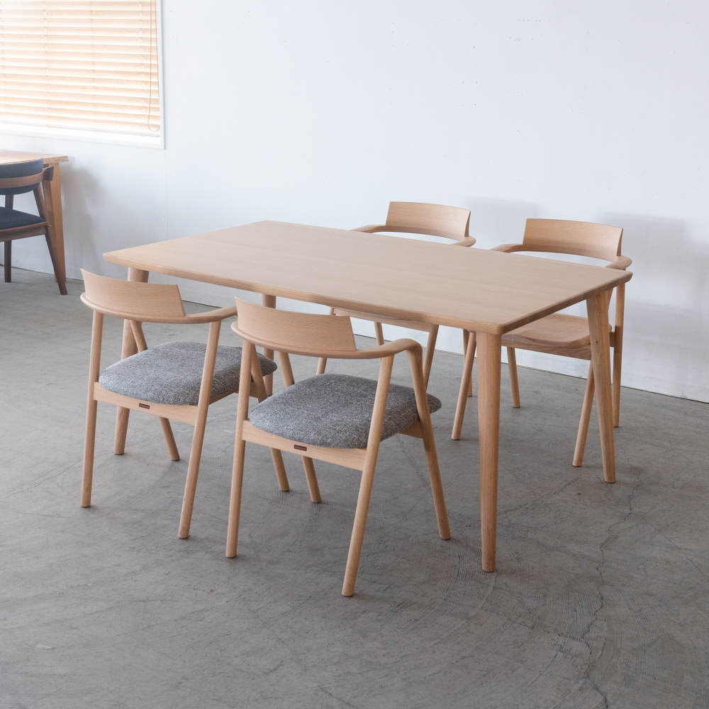 ［シラカワ家具アウトレット］ブランコ ダイニング 5点セット オーク材 / ウレタン塗装 アンドレチェア 板座×2・アンドレチェア張地：ベガスGY×2