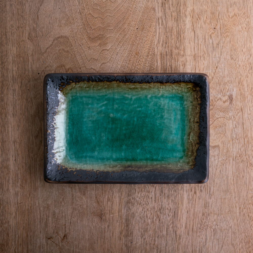 緑彩 焼物皿 -器市-