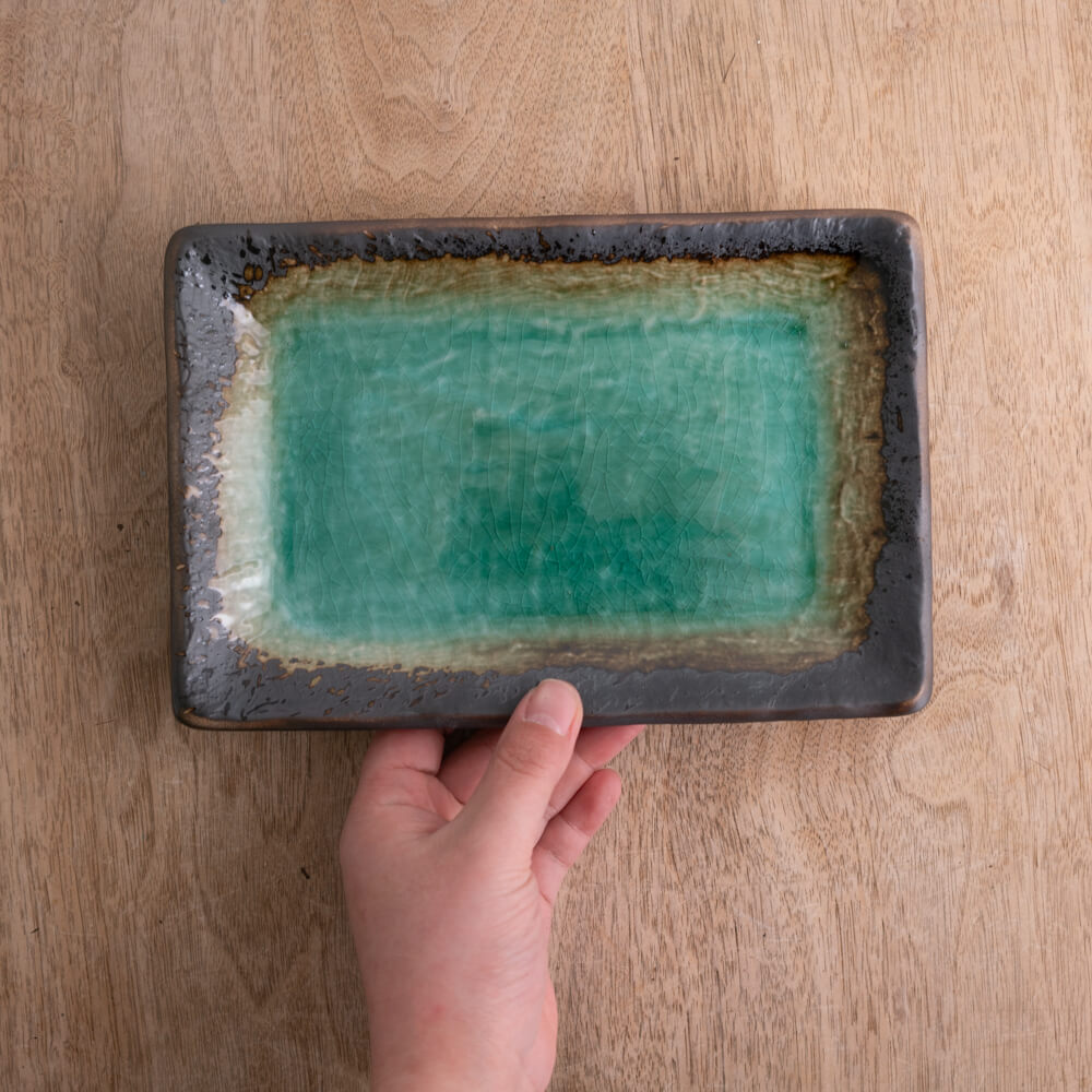 緑彩 焼物皿 -器市-