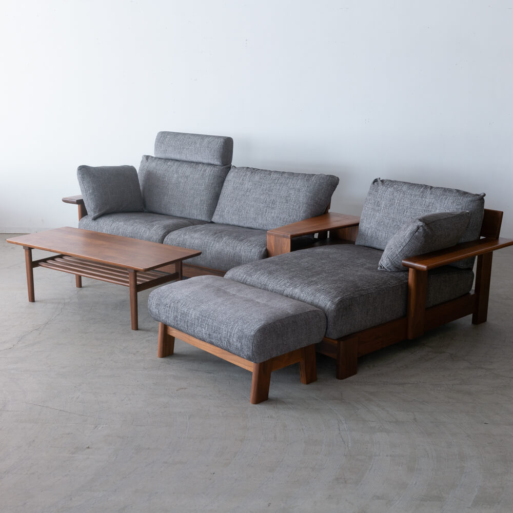 【現品SALE】ナガノインテリア ソファ+サイドテーブルセット（ソファLC617+テーブルLT023）クッション・オットマン付