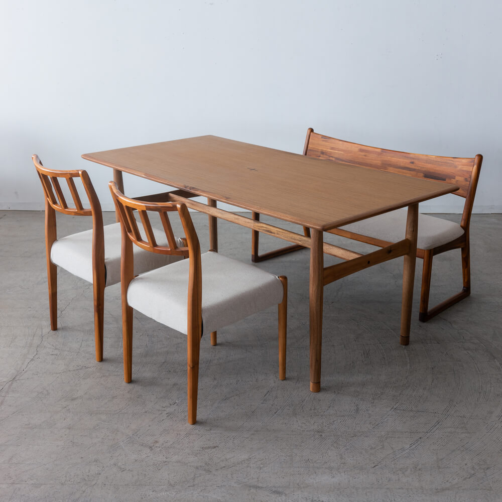 【現品SALE】EDDA ダイニング4点セット LDテーブル DT-33105Q-EL000 + チェア DC30101S-EL0E2 + LDベンチ DC33202S-EL0E2