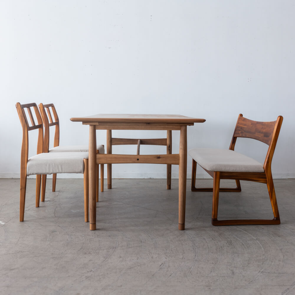 【現品SALE】EDDA ダイニング4点セット LDテーブル DT-33105Q-EL000 + チェア DC30101S-EL0E2 + LDベンチ DC33202S-EL0E2