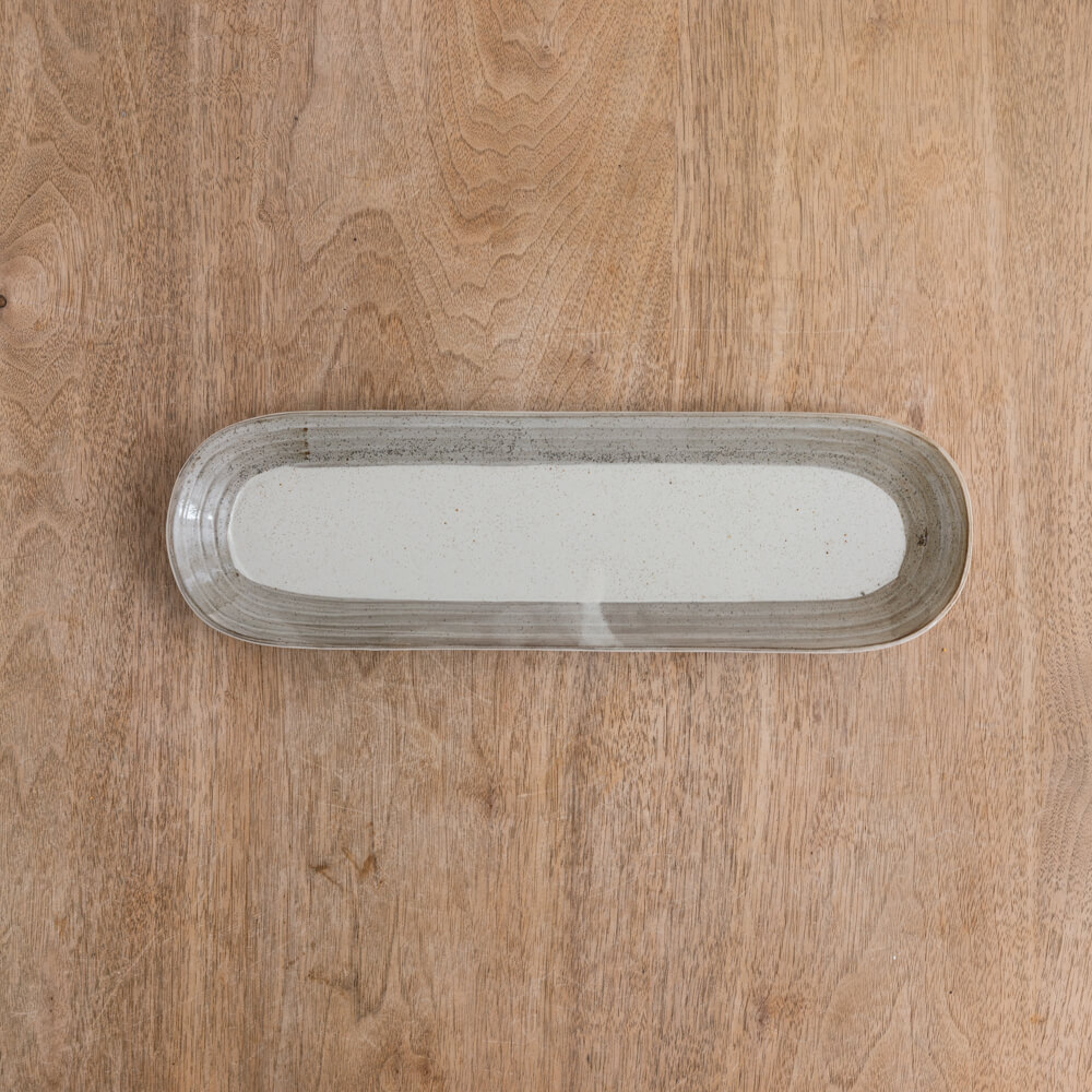 【WEB限定】三本線 楕円長皿 (茶色渕錆) -器市-