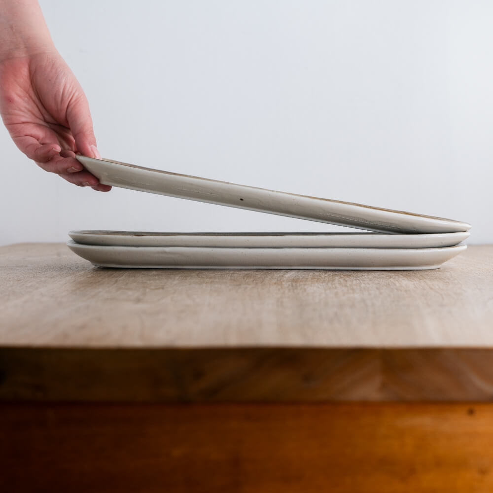 【WEB限定】三本線 楕円長皿 (茶色渕錆) -器市-