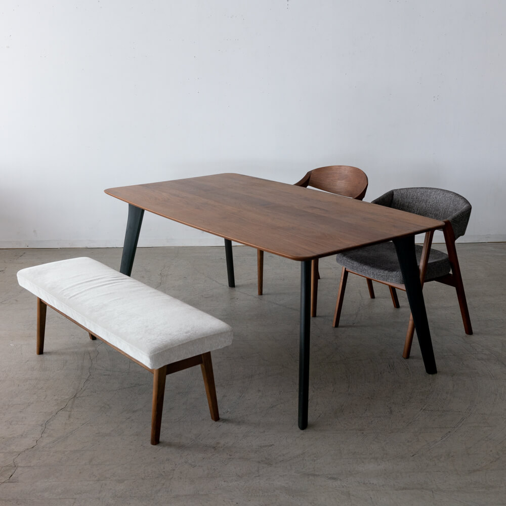 ［現品SALE］ナガノインテリア ダイニング4点セット DT619 ウォールナット材（ダイニングテーブル＋チェア＋ベンチ）