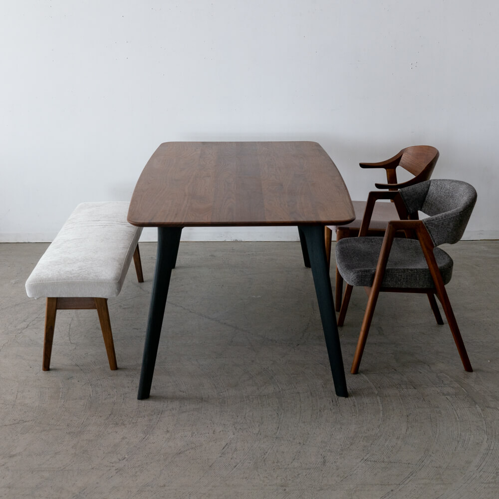 ［現品SALE］ナガノインテリア ダイニング4点セット DT619 ウォールナット材（ダイニングテーブル＋チェア＋ベンチ）