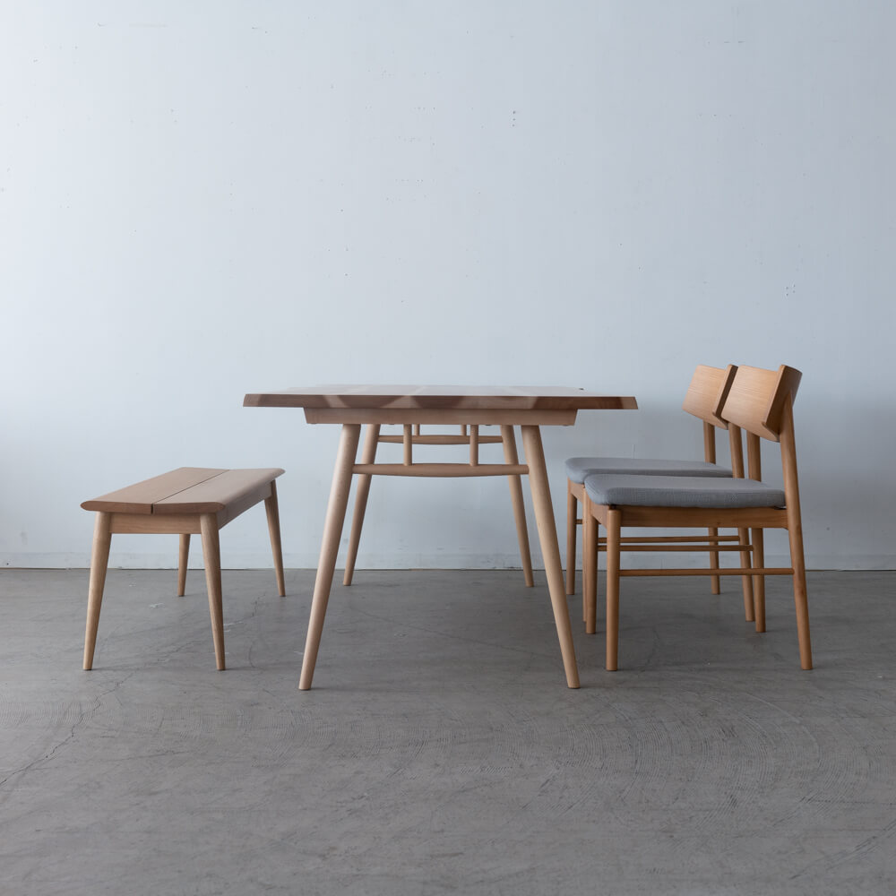 【現品SALE】国産材ダイニングとチェア・ベンチ4点セット ハギテーブル ONLY シュリザクラ W1500 チェア2脚＋ベンチ